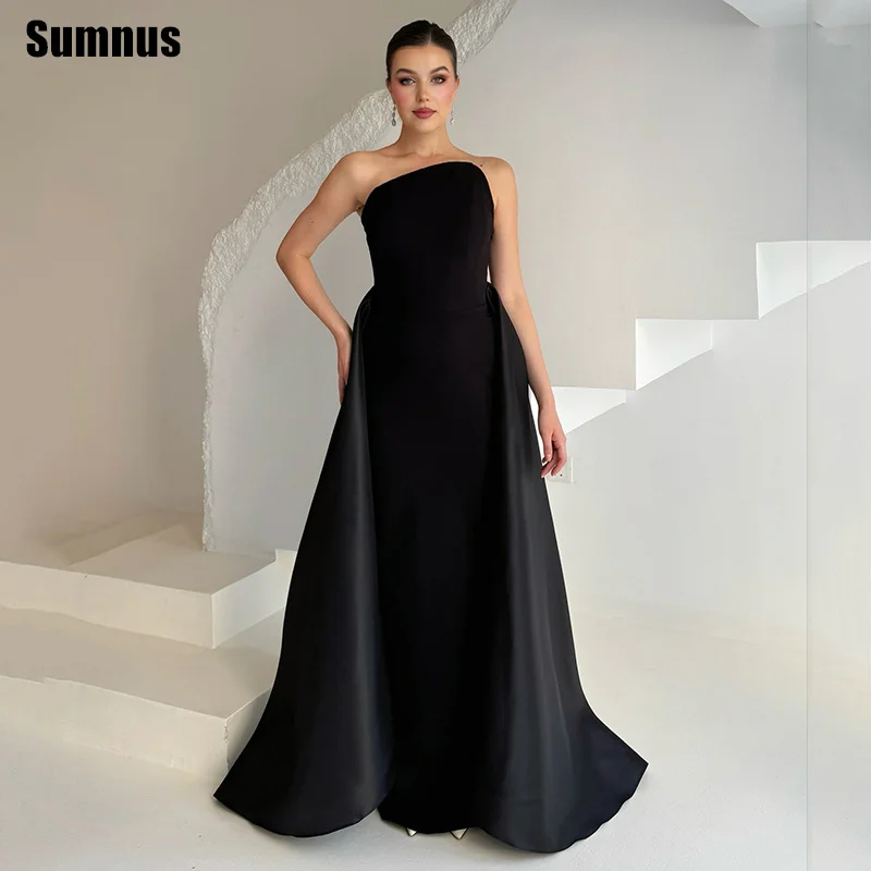 

Sumnus Elegant Straight Black Prom Dresses Strapless Backless Floor Length Formal Dresses فساتين سهرة Customized