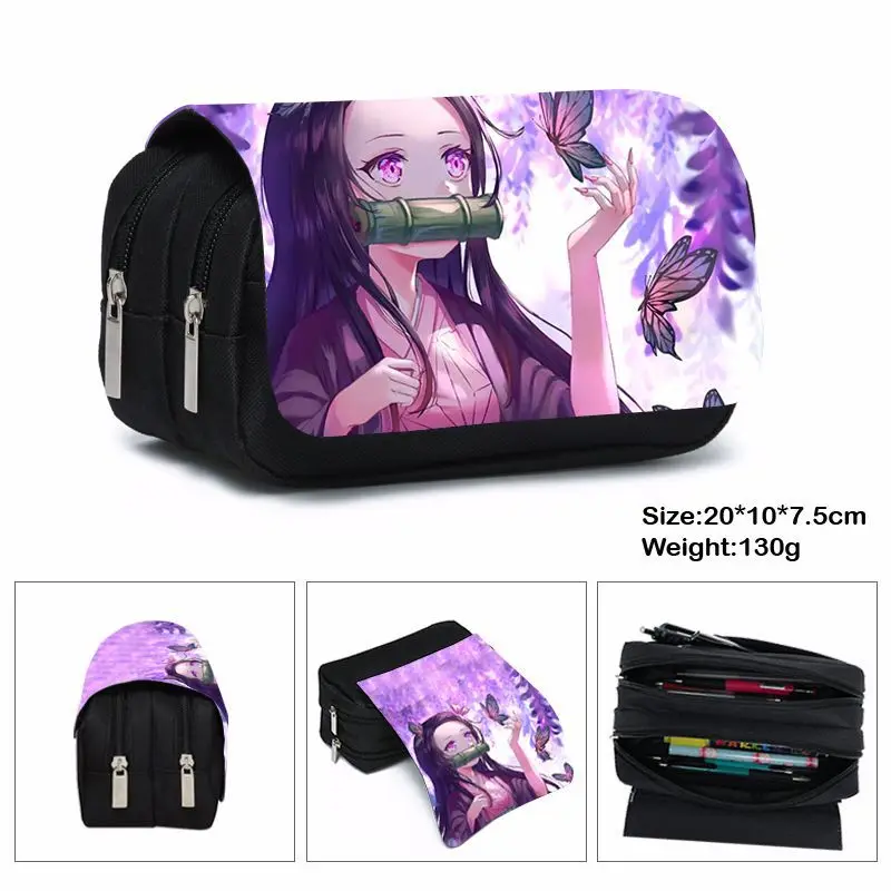 Large Capacity Anime Demon Slayer Pencil Case Multi Layer Stationery Box Stationery Storage Bag Kids Pencil Case School Supplies