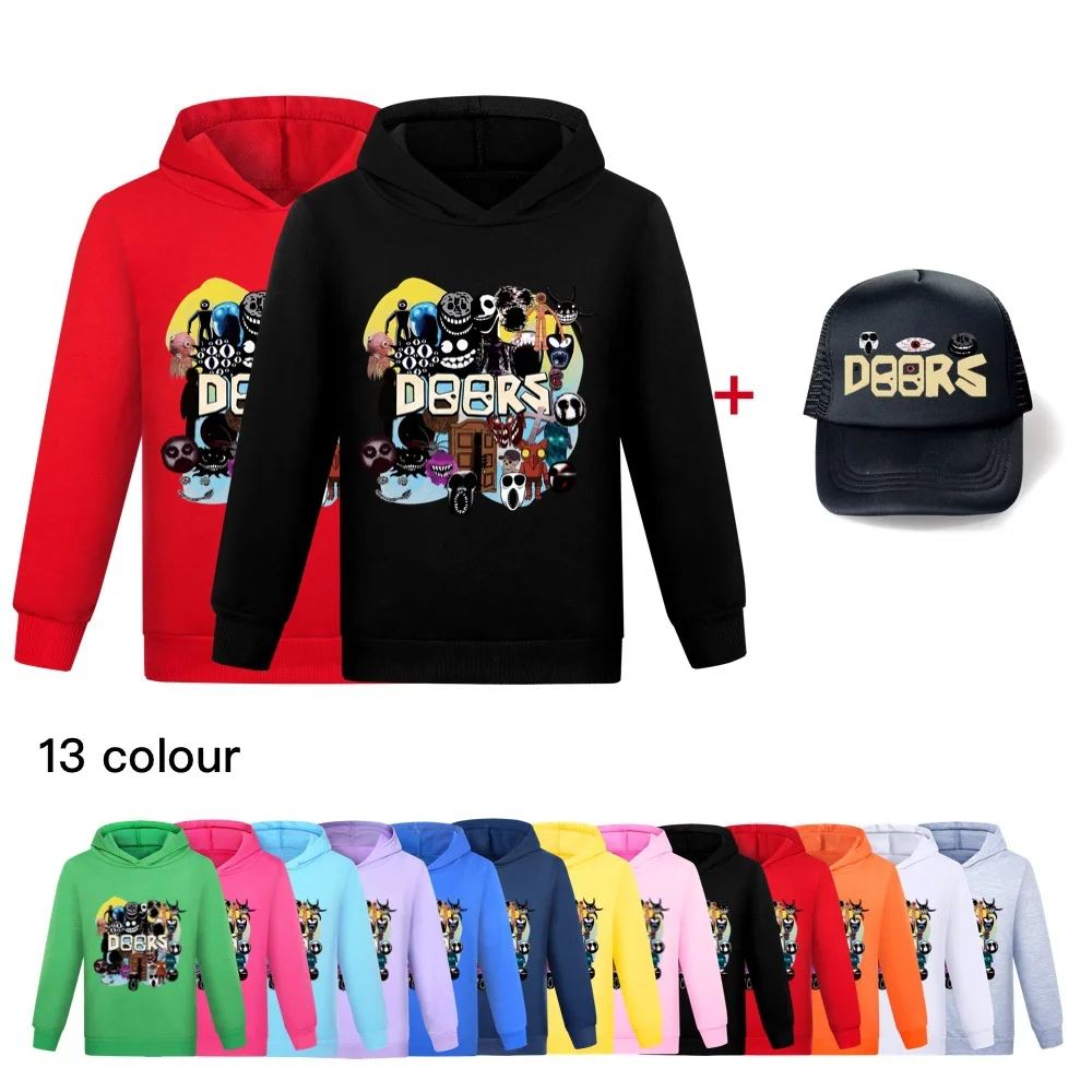 Kids Doors Girls Sweatshirt Autumn Boys Hoodies  Long Sleeve Hoodie T-shirt+cap Top Teens Kids Clothes Children's Clothing2370