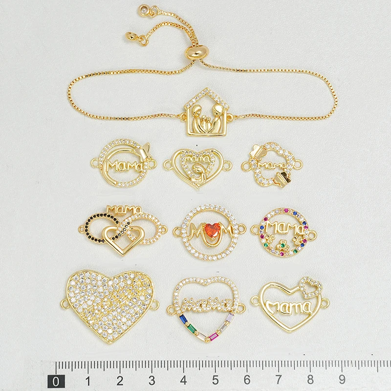 

4 шт. инкрустация цирконием, разъем для браслета «сделай сам», ожерелье, кулон, аксессуары MaMa, сердце, цветок, день матери, праздничные подарки, ювелирные изделия