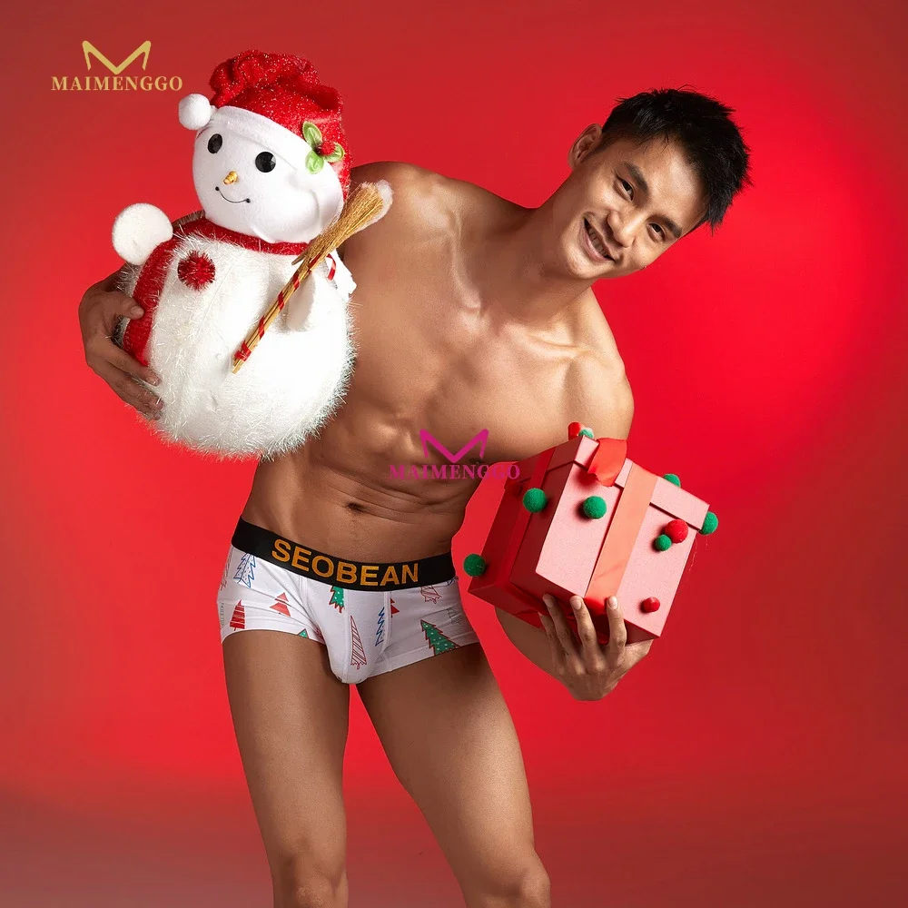 Christmas boxers Christmas theme men's underwear fashion sexy cotton underwear Sexy Underpants 2025 Happy New Years