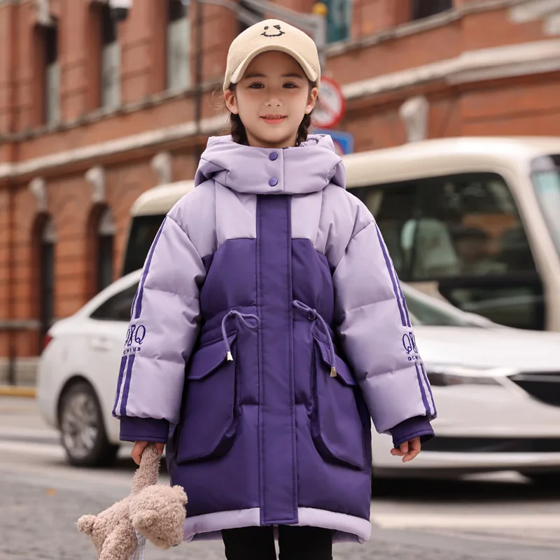 

OLEKID 2025 Winter Teen Girl Down Jacket Hooded Thick Warm Long Girls Jacket Coat 5-12 Years Kids Girls Parka Outerwear Clothes