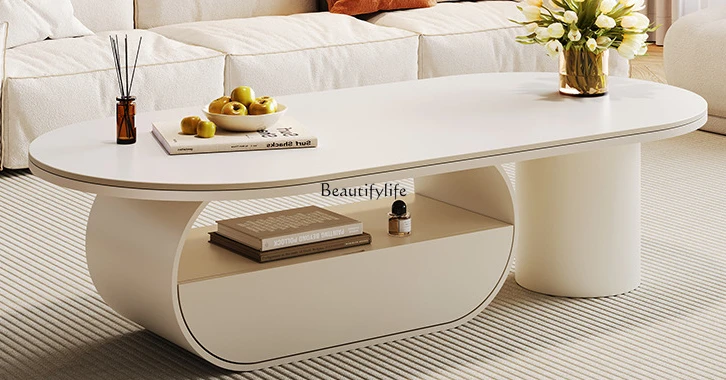 

Cream Style Living Room Stone Plate Coffee Table Small Apartment Home Modern Light Luxury High Sense Tea Table