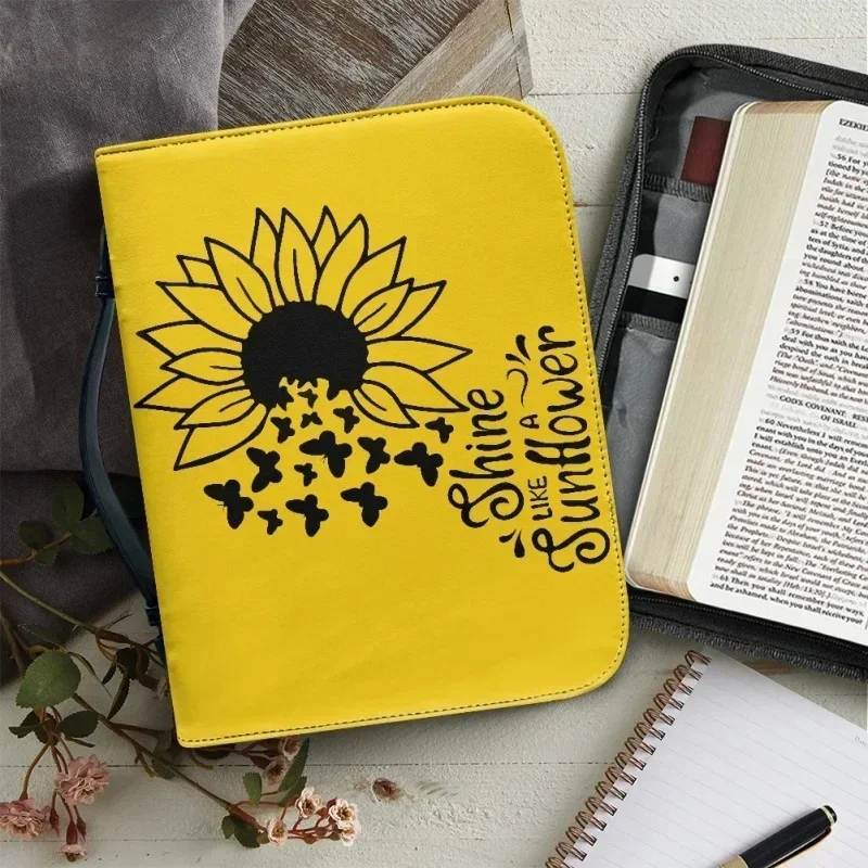 

Sunflower Words Verse Pattern Leather Bible Bag for Women Men Handle Handbags Bible Hymns Cover Case Carrying Bible Storage Bags