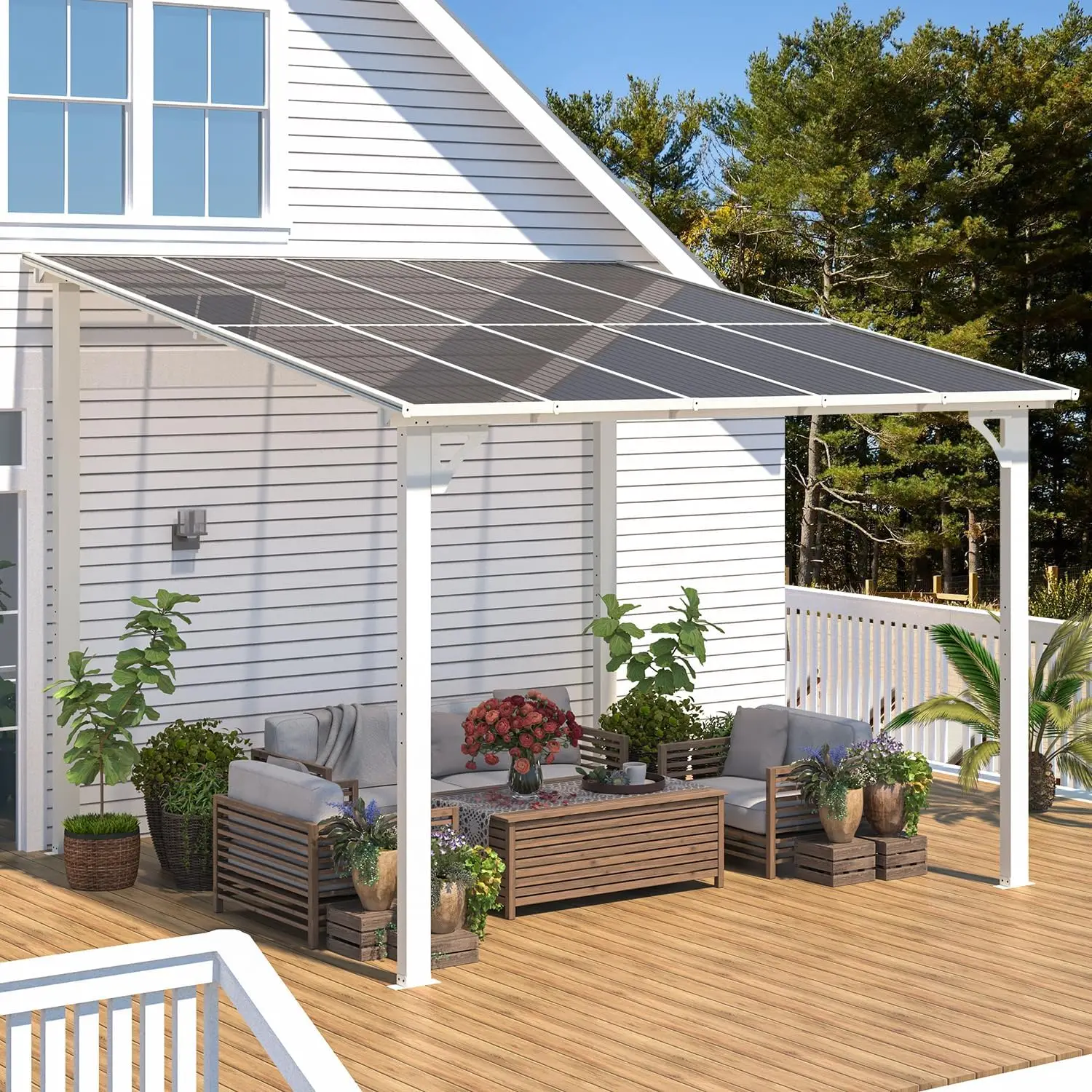 10' x 10' Pergola Gazebo in White, Small Wall Mounted Pergolas and Gazebos on Clearance, Outdoor Patio Lean