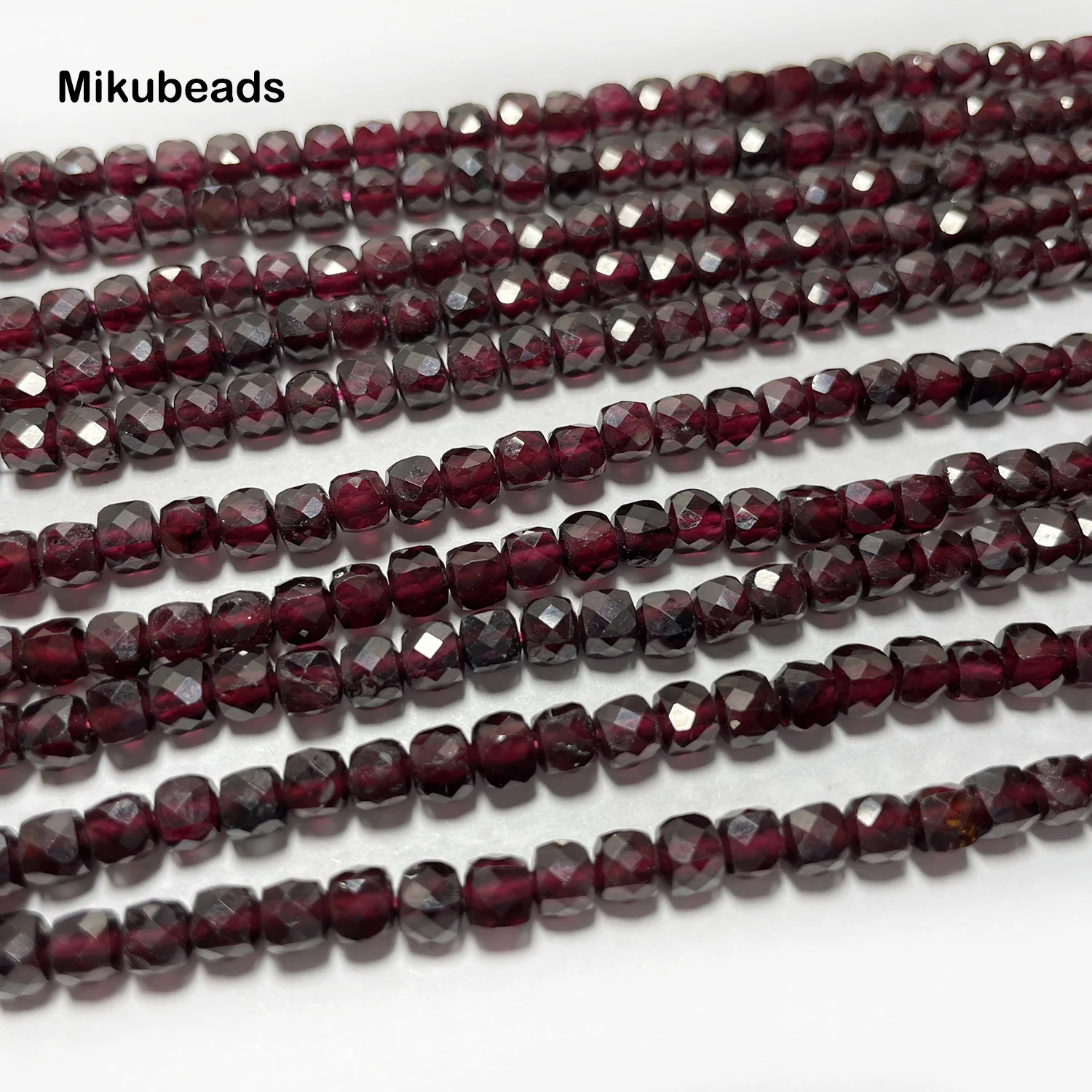 Wholesale Natural 4mm+-0.2 Red Garnet Faceted Square Loose Beads For Jewelry Making DIY Bracelets Necklace Mikubeads