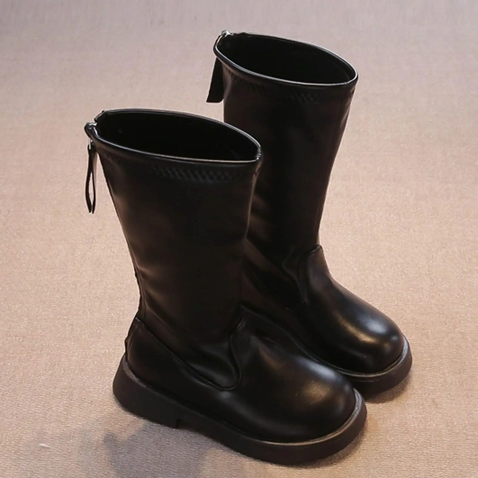 Children Long Boots Solid Color Knee-high Autumn Kids Boot Soft Pu Leather 26-36 Trendy Zipper Light Comfy All-match Girl's Shoe
