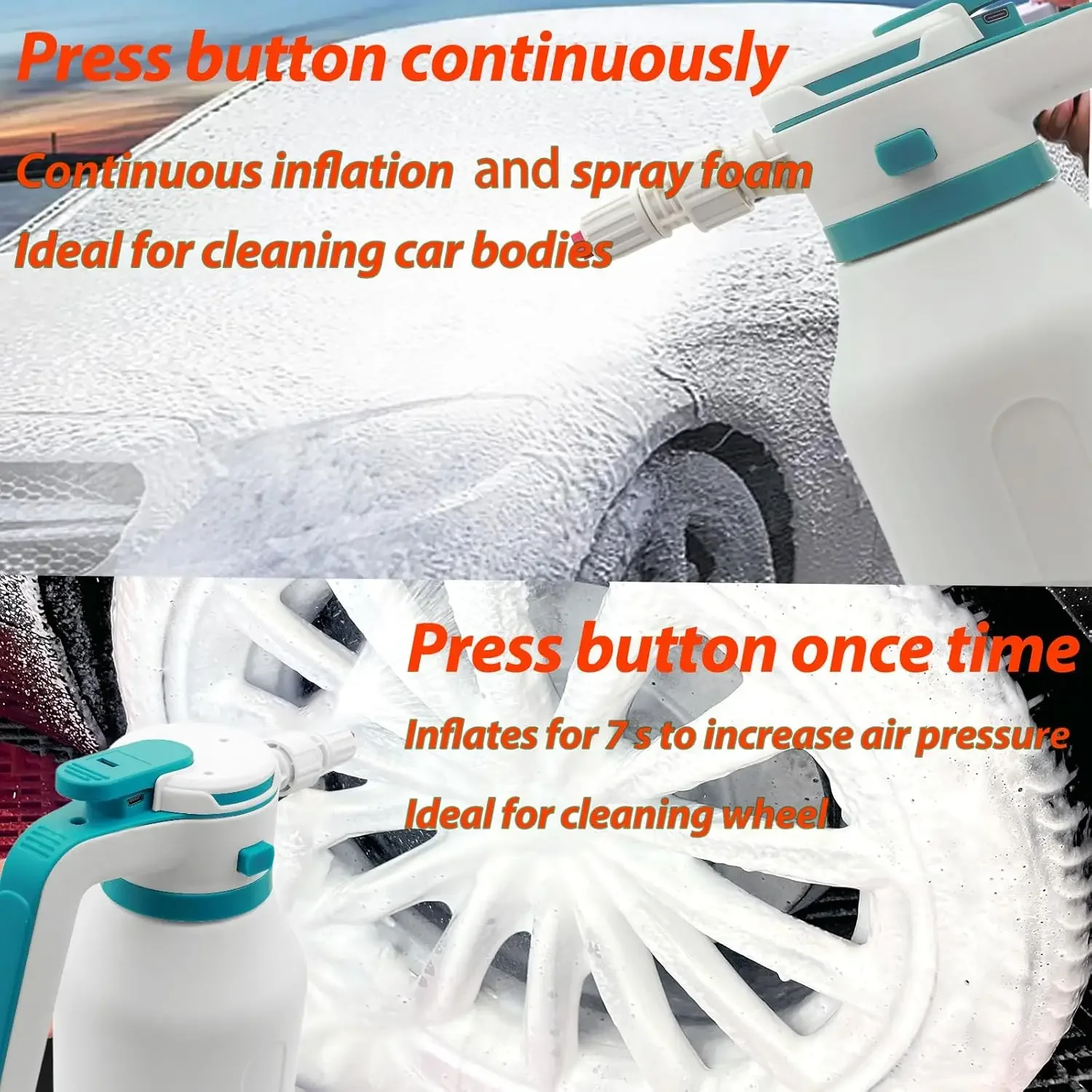 Electric Rechargeable 2L Pump Foam Sprayer with 2 Modes, 75Psi Electric Pressurized Foam Sprayer for Car Home Garden Cleaning