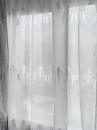 

Light-transmitting and Opaque Gray Simple Leaf Yarn Curtain Tulle Amazon Curtains for Living Dining Room Bedroom