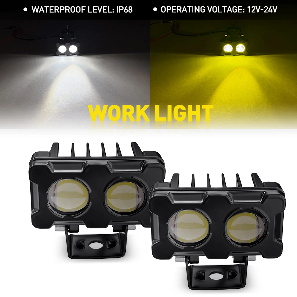 

2Pcs White Amber LED Work Lights Spot Lamps For ATV SUV Truck Motorbike Portable Spotlight Motorcycle Fog Lamp 12-24V Waterproof