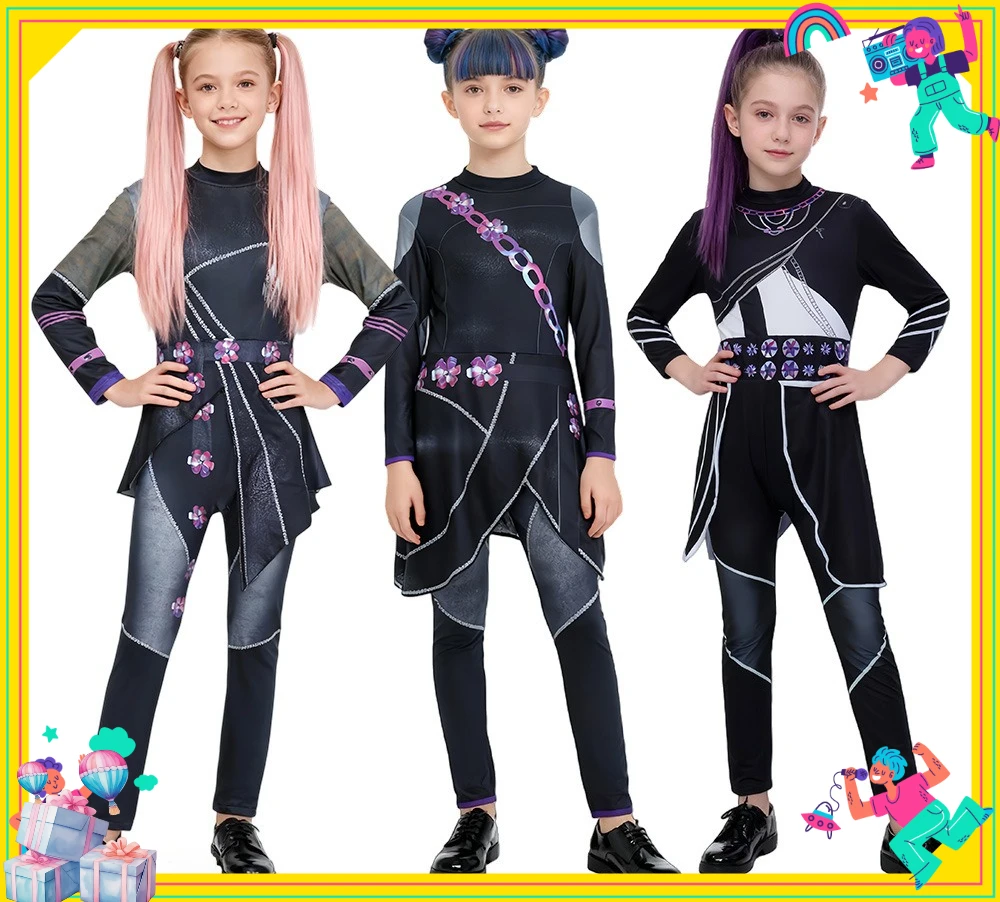 

Kids Rumi Zoey Mira Demon Hunters Kpop Cosplay Costume for Child Girls Printed Clothing Roleplay Outfits Halloween Carnival Suit