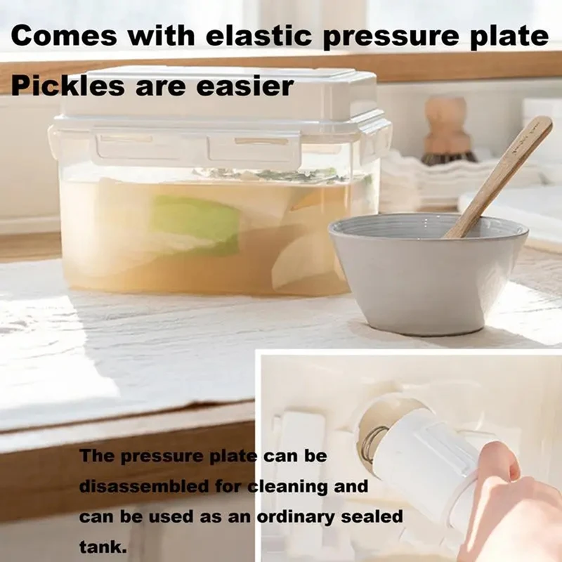 Pickle Container Rectangle Food Fermentation Storage Box For Home Kitchen Jar Airtight Pickle Press Keeper With Handle