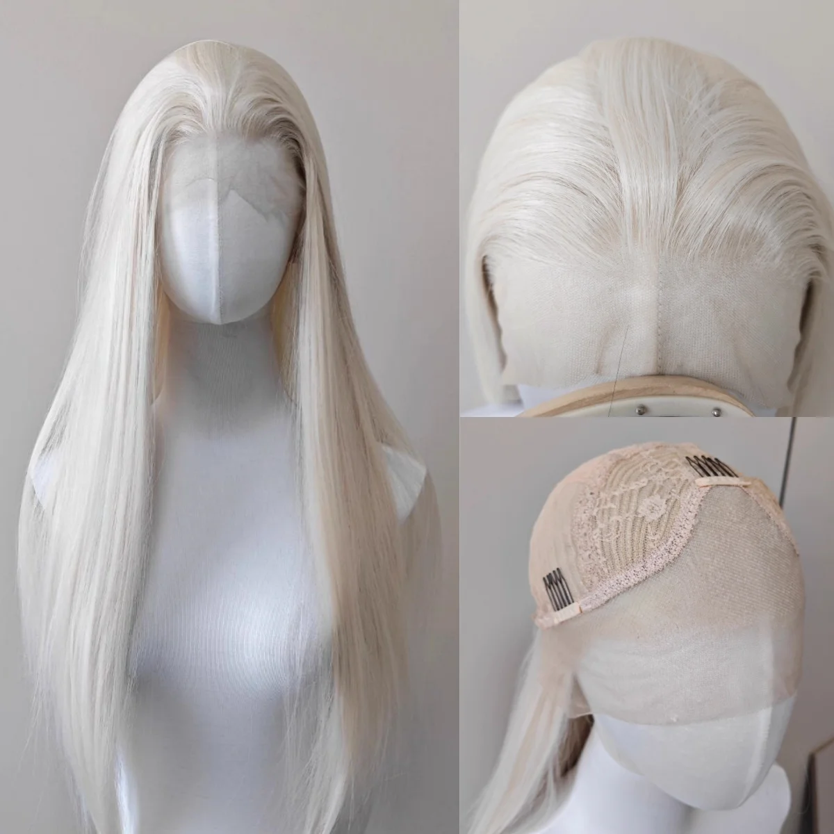 

Ashely Cream White Lace Front Wig for Women 24inch Long Straight Lace Front Wig for Cosplay Natural Hairline Synthetic Wigs
