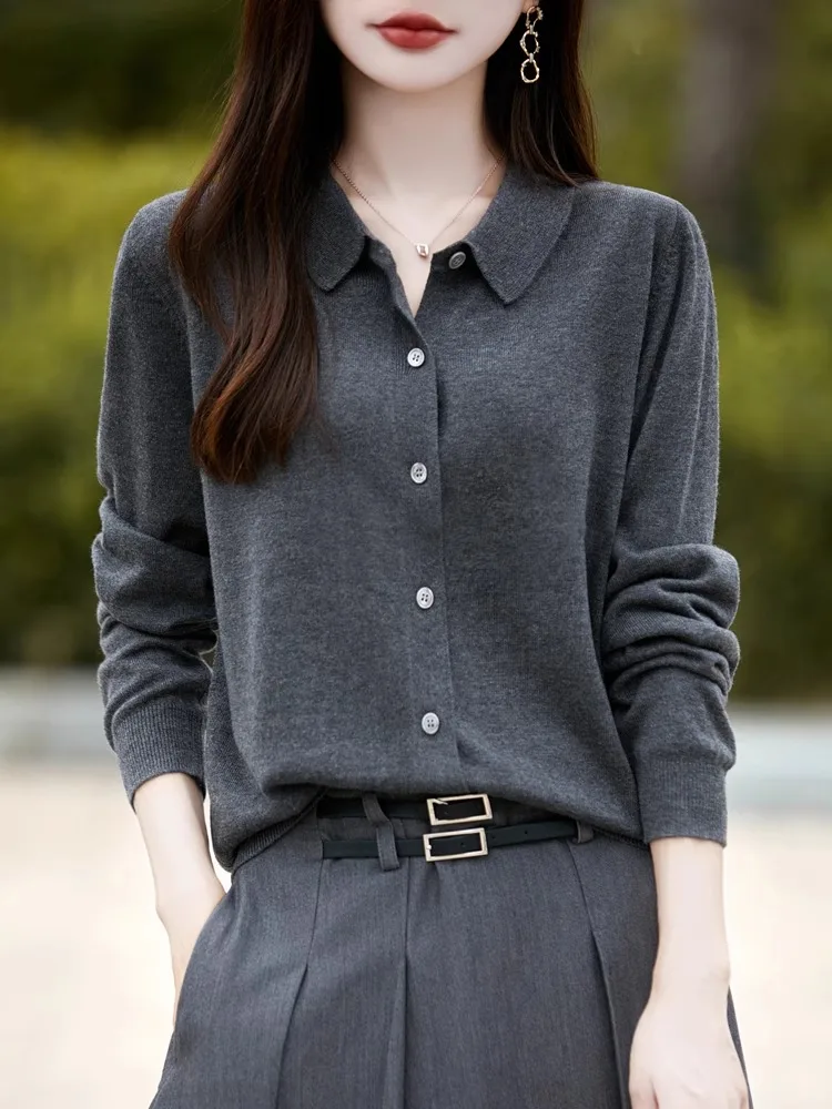 

Faionable Color Blo Doll Collar Long Sve Вязаный открытый кардиган Свободный повседневный свитер с воротником Верхняя одежда Топ для женщин