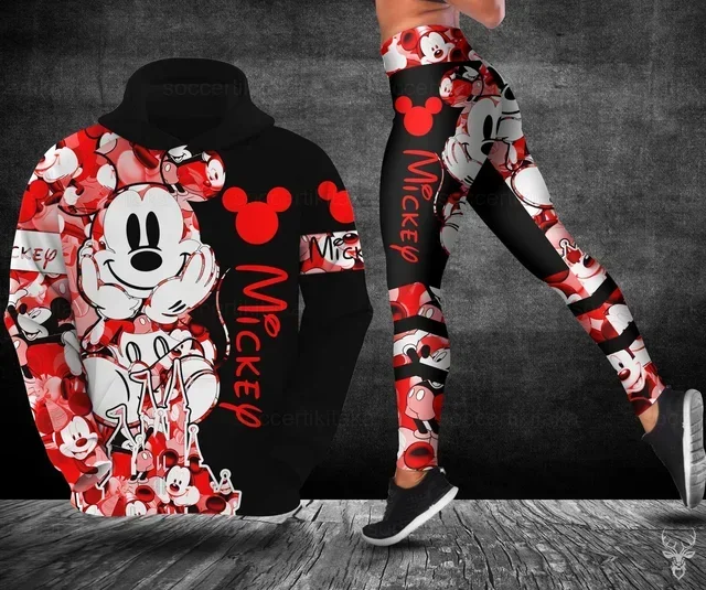 Disney Minnie Mickey Mouse Hoodie และชุดเลกกิ้งผู้หญิง Hoodie กางเกงโยคะ Sweatpants แฟชั่นชุดวอร์ม