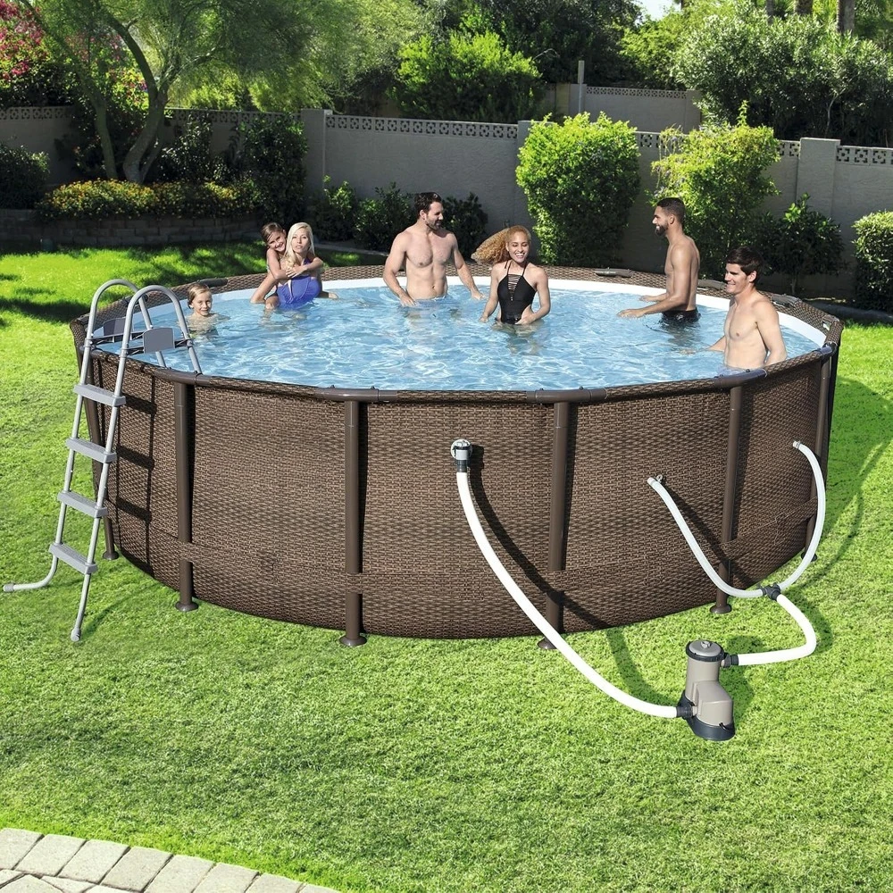 14ft x 42in Round Metal Frame ove Ground Swimming Pool Set with Filter Pump Ladder and Cover