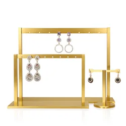 Gold Color Metal Jewelry Display Stand Women Desk Necklace Rings Earring Stude Organizer New Design Jewelrys Porps Rack