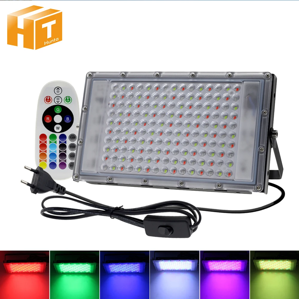 220V RGB LED FloodLight With Remote Controller 50W 100W 150W IP65 For Outdoor Street Lamp Garden Square FloodLight