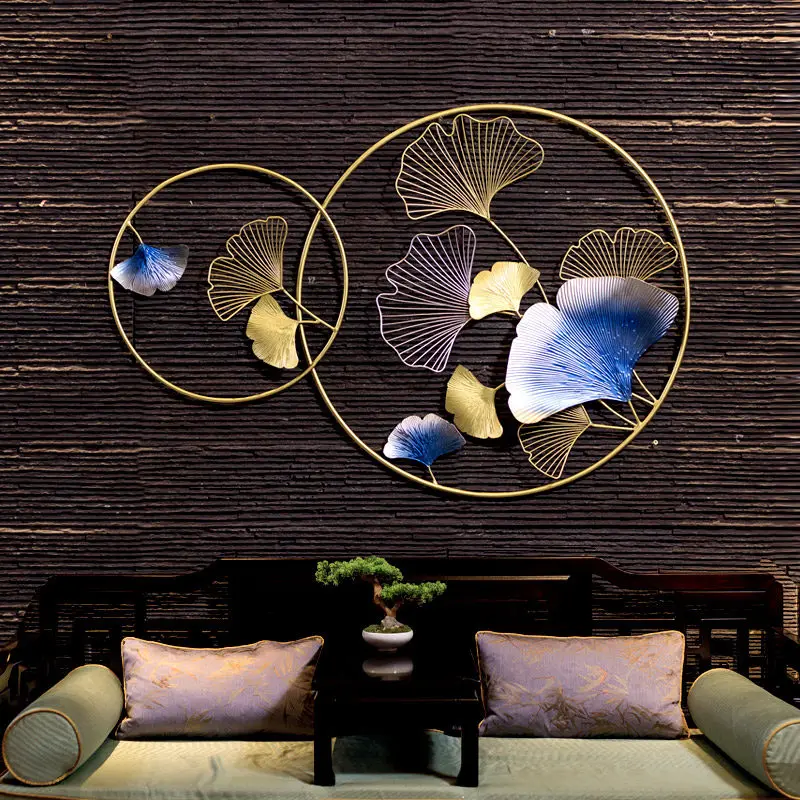 Chinese Wrought Iron Double Ring Ginkgo Biloba Home Livingroom Wall Mural Crafts Porch Corridor Aisle Sticker Decoration