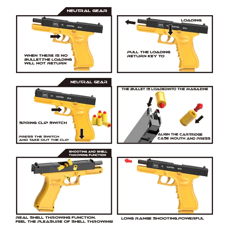 2024 Automático Shell Ejection Toy Gun, Capaz de Tiro, Balas Macias, Brinquedo ao ar livre, Tiro Arma, CS Boy Toy, G18