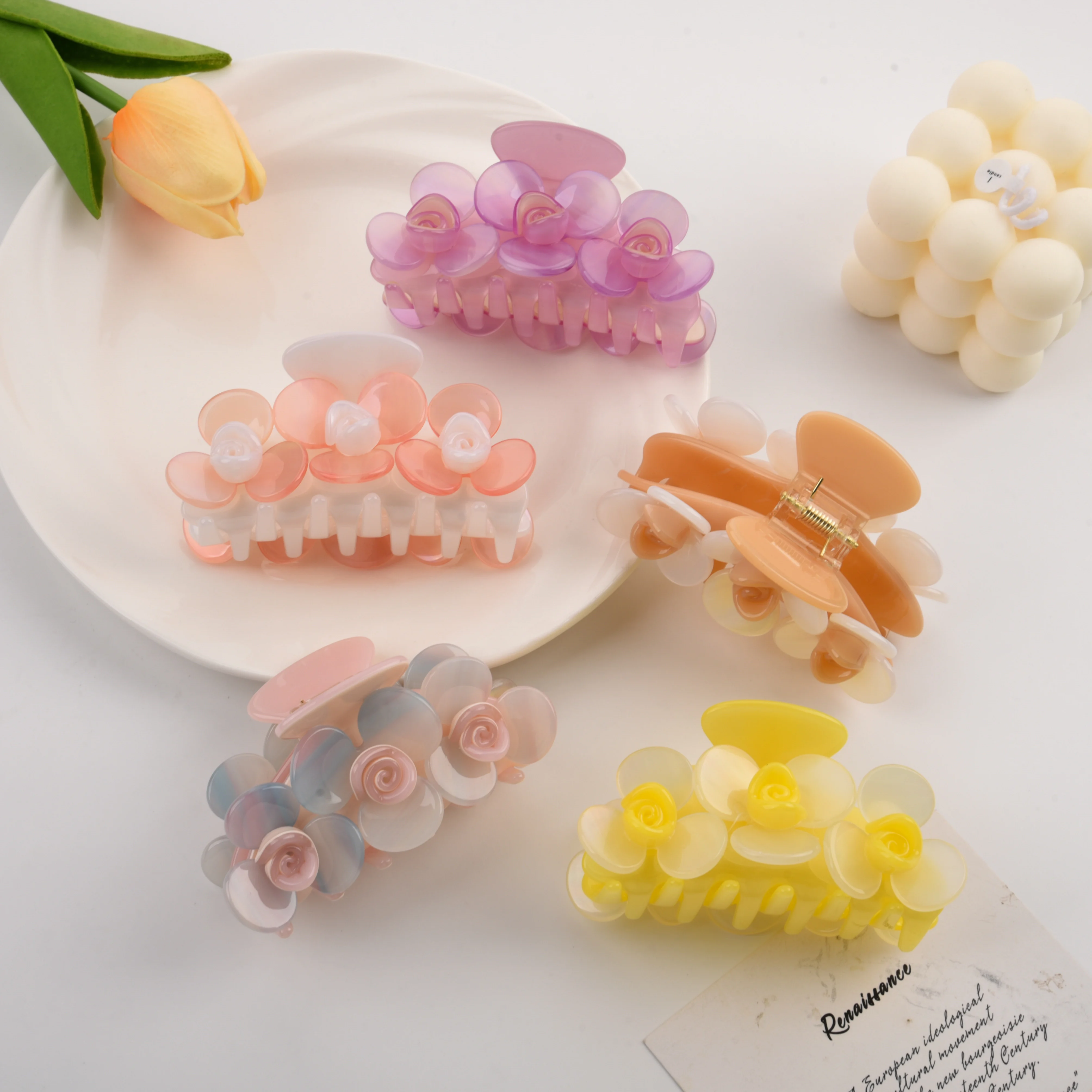 

NC New Colorful Flower Hair Claw Sweet Floral Acetate Claw Clip Korean Hairpin for Girls Shark Clips Summer Hair Accessories