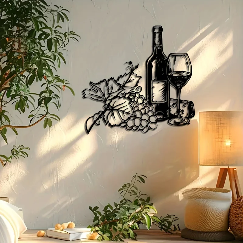Wine-themed metal wall decoration—Wine，Wrought iron wall decoration，Suitable for Home Use、Terrace、Balcony - view 4
