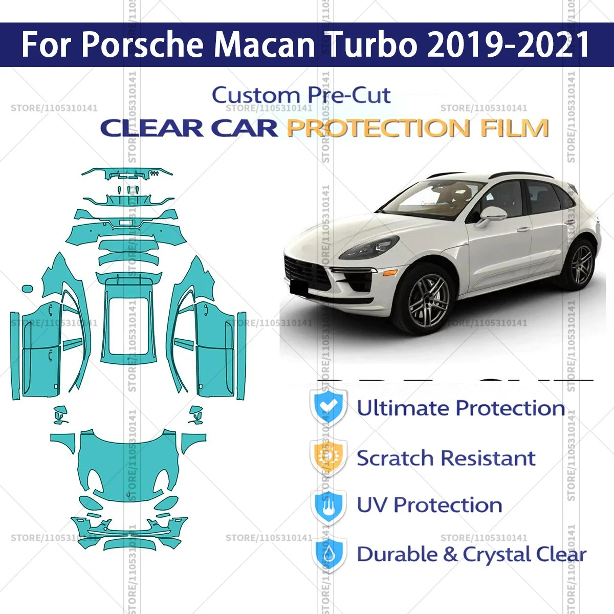 

For Porsche Macan Turbo 2019-2021 Pre-Cut Paint Protection Film PPF Transparent Car Film Automotive PPF Full Vehicle