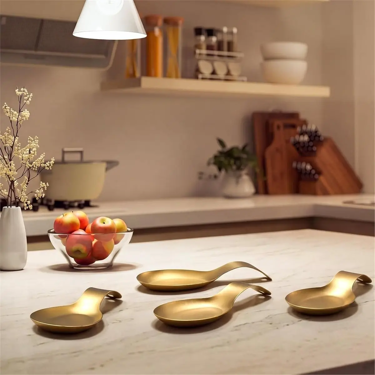 10Pcs Gold Spoon Rest,Large Stainless Steel Spoon Utensil Holder Serving Spoons Holder for Buffet,for Kitchen,Countertop