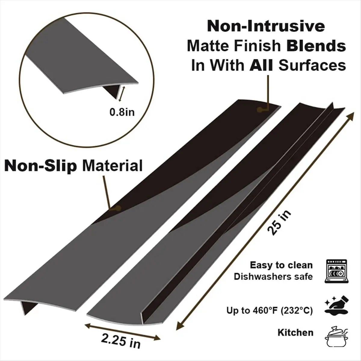 2026 Trend Kitchen Silicone Stove Top Cover, 25 Inch Long Stove Top Filler Strips 8 Pieces, Protector Black