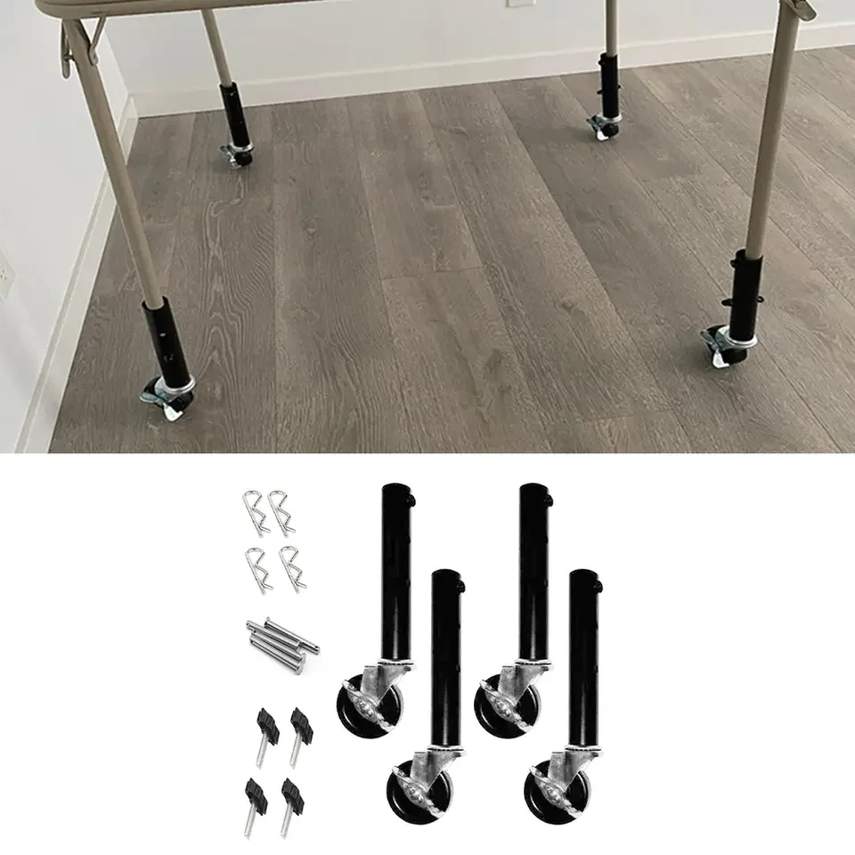 Heavy Duty Leg Caster Extender Folding Table Wheels Adjustable Metal Leg Extender with Wheels