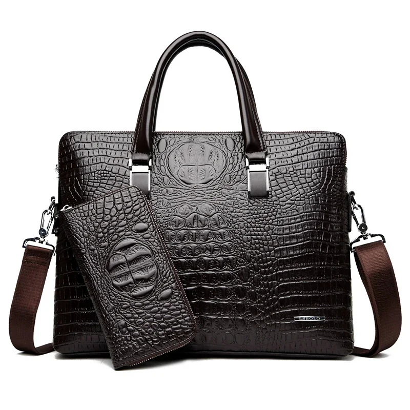 Alligator Briefcase Bag for Man PU Leather Crocodile Tote Handbag Laptop 14 Male Shoulder Business Messenger Crossbody Side