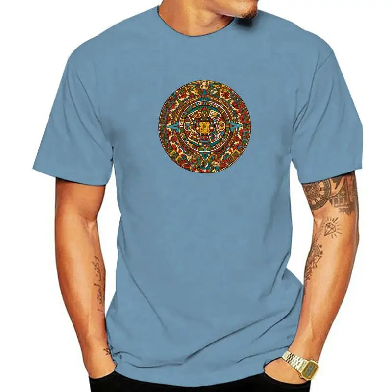 Summer Men's Short Sleeve t-shirt Aztec Calendar Tshirt  Artsy Tshirt Cool Tees Tops Harajuku Streetwear