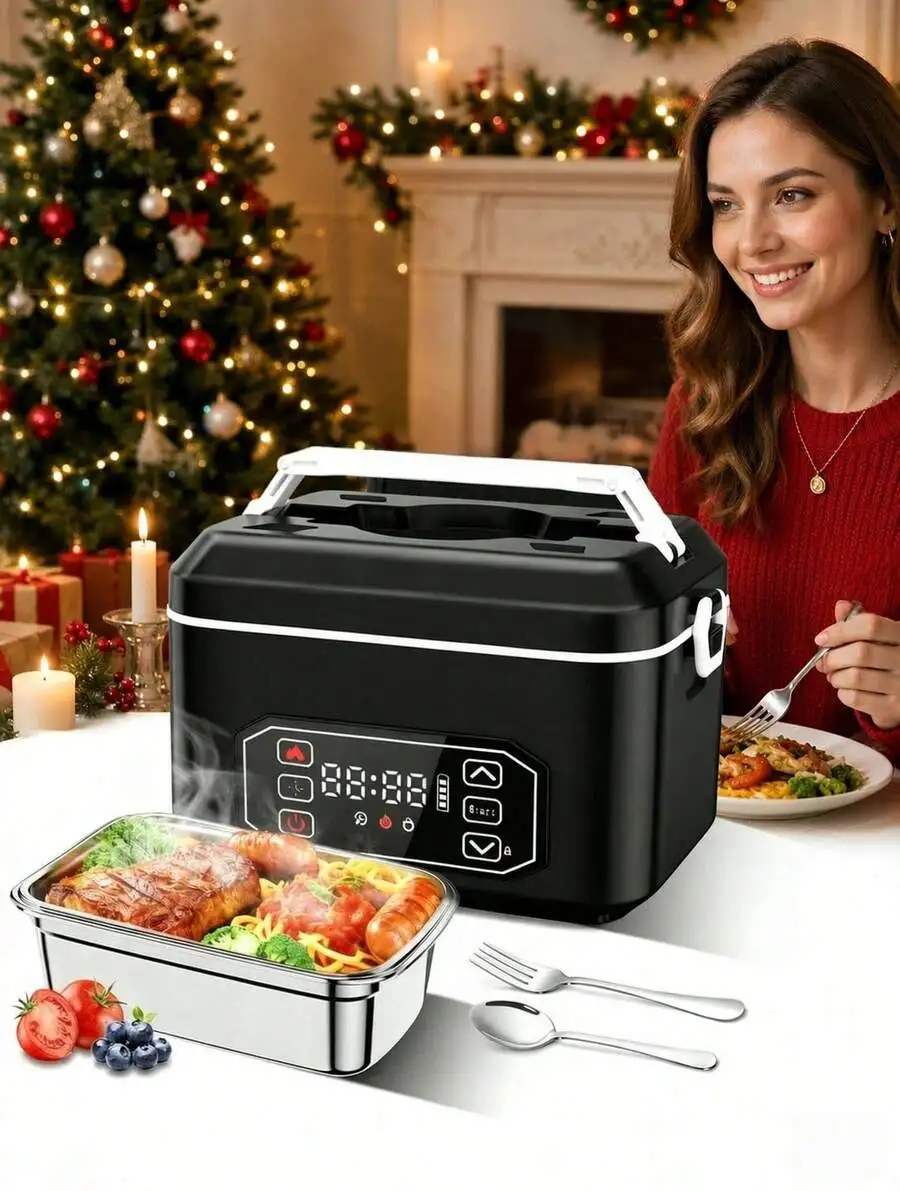 24000mAh Cordless Rechargeable Heated Lunch Box - 1.5L Scheduled Heating With Digital Display, 304 Stainless Steel Portable Food