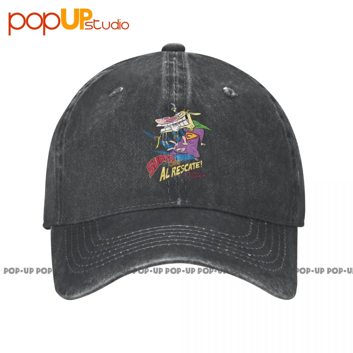 Licensed Cow & Chicken Cartoon Super Cow Al Rescate! Washed Denim Baseball Cap Trucker Hats Classic