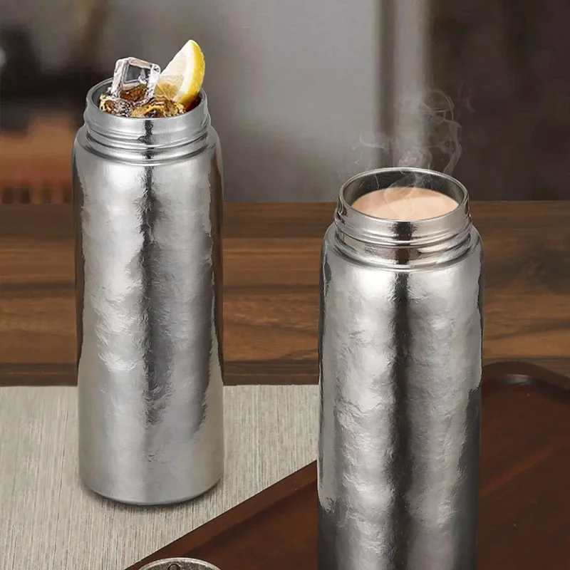 200/300ml Pure Titanium Insulated Water Bottle Hammer Texture Vacuum Thermos Portable Leakproof Drinking Cup for Travel Office