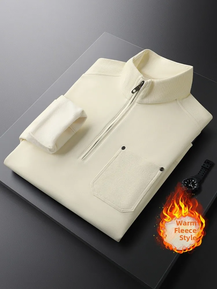 

Fce-Lined Hoodie Men's Thiened f-Zip Casual Sweatirt Faionable Versatile Winter Warm Top Cotton Polyest...