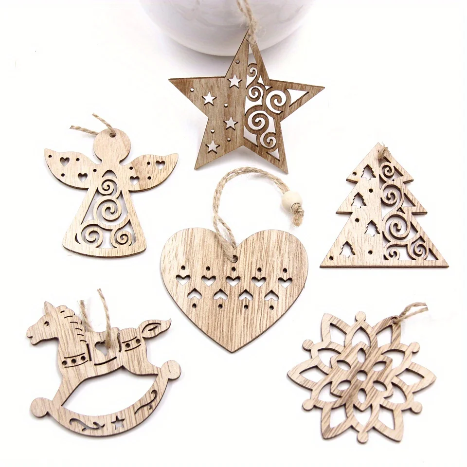 20 قطعة عيد الميلاد خشبية معلقة Pengdants شجرة مجوفة/ملاك/نجمة غير مصبوغ حلية نويل عيد الميلاد حفلة دهان داي الهدايا العرض #4