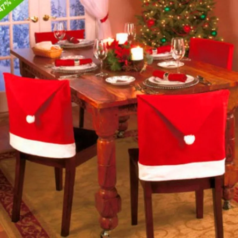 1PC Red Non-woven Christmas Chair Set Christmas Dining Chair Decoration Christmas Hat Soft Touch Chair Covers Dining Room