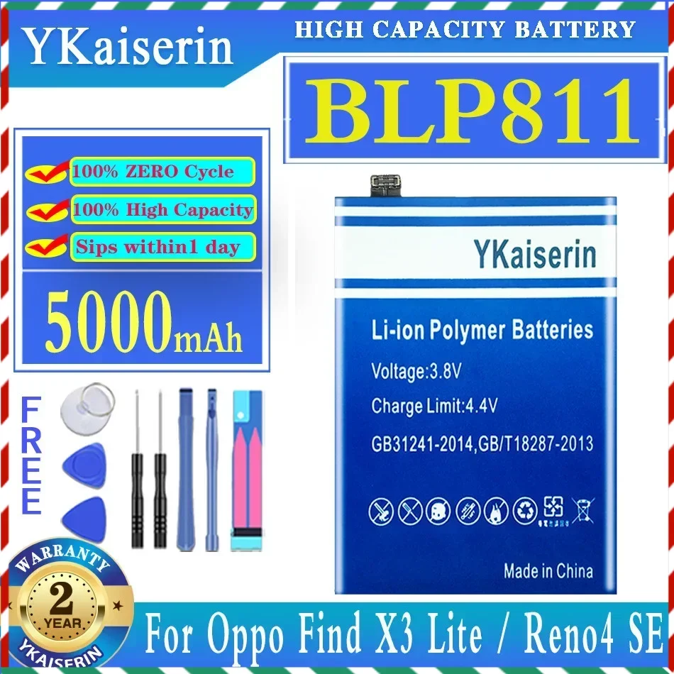 

YKaiserin 5000mAh Replacement Battery BLP811 For Oppo Find X3 Lite CPH2145/Reno4 SE/5 5G PEAT00 PEAM00 PEGM00 PEGT00 Moile Phone