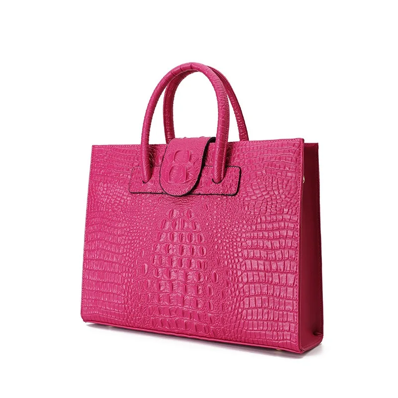 

Nesitu 2025 Black Grey Red Purple Blue Crocodile Skin Pattern Split Leather A4 Women's Handbag Tote Shoulder Messenger Bag M1009