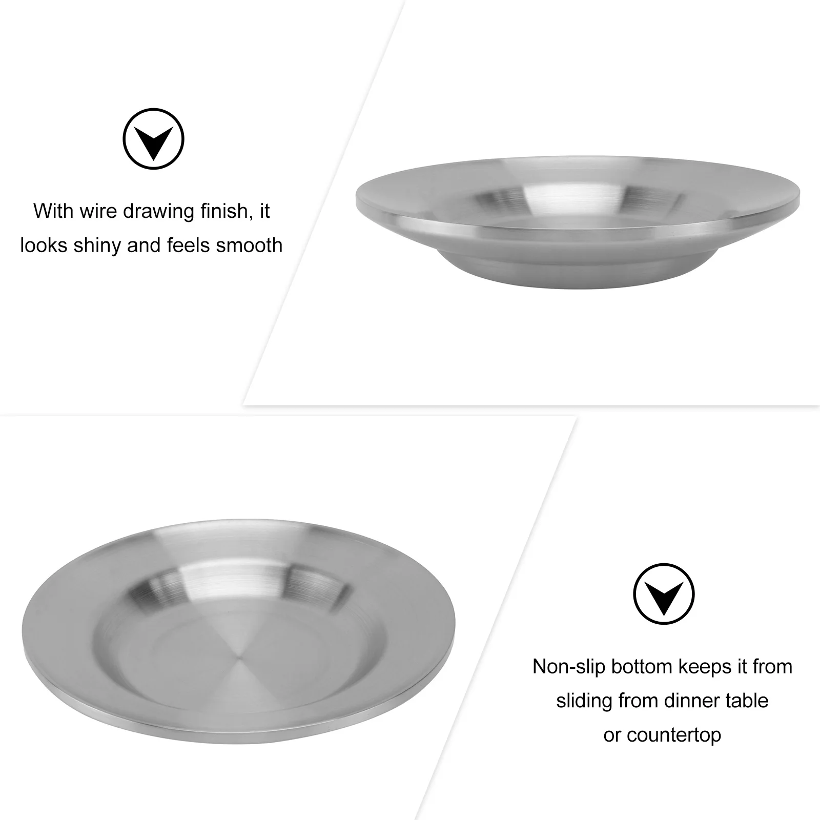 

304 Stainless Serving Platter Steel Dinner Plate Round Dish Double Layer Plates