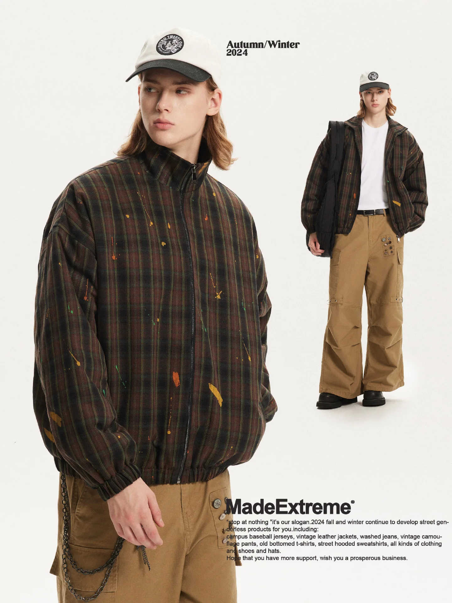 MADE EXTREME American Retro Padded Cotton Thickened Plaid Turtleneck Puffer Jacket