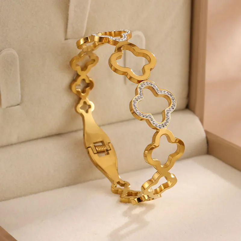 ZAKOL 1/3 قطع أنيقة جديدة أربع أوراق البرسيم الزركون الفولاذ المقاوم للصدأ سوار مجموعة للنساء الفاخرة عطلة حزب مجوهرات هدية