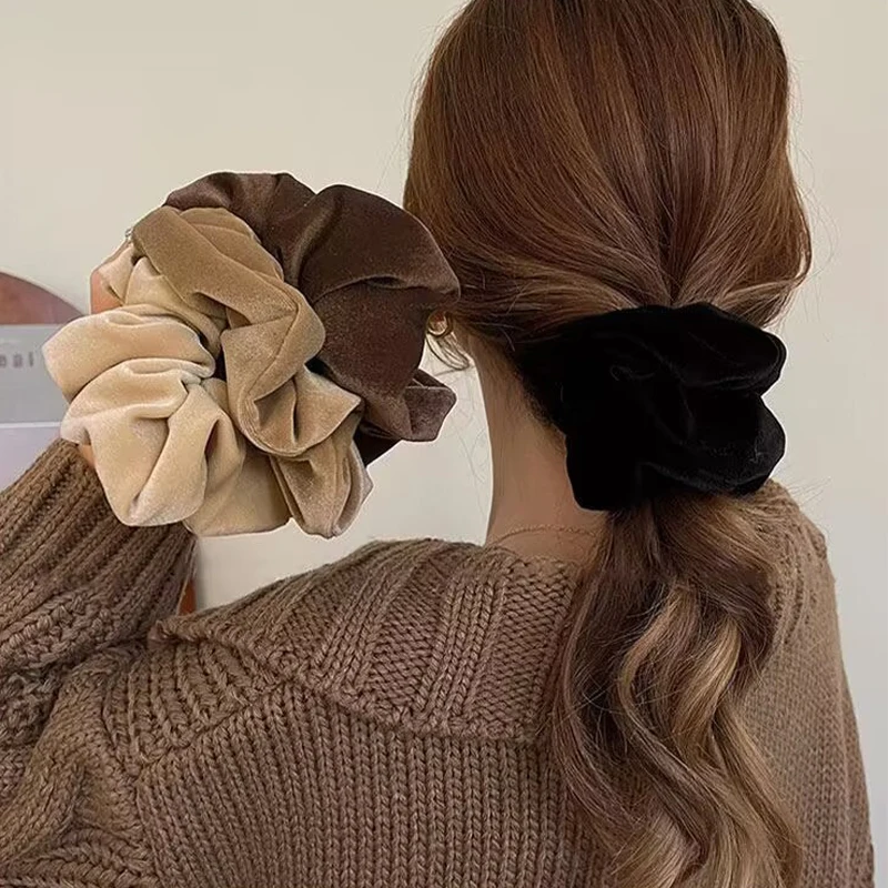 Women Hair Scrunchies Vintage Velvet Solid Color Hair Band for Girls Ponytail Holder Rubber Bands Hair Ties Accessories