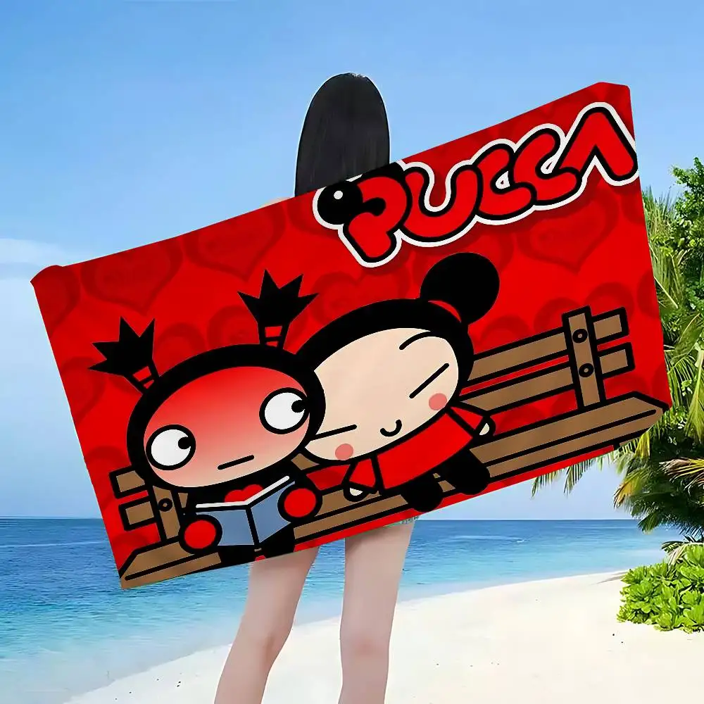 Animation Series P-Pucca Microfiber Printed Beach Towel Mountain Climbing Yoga Beach Swimming Running Absorbent Soft Towel