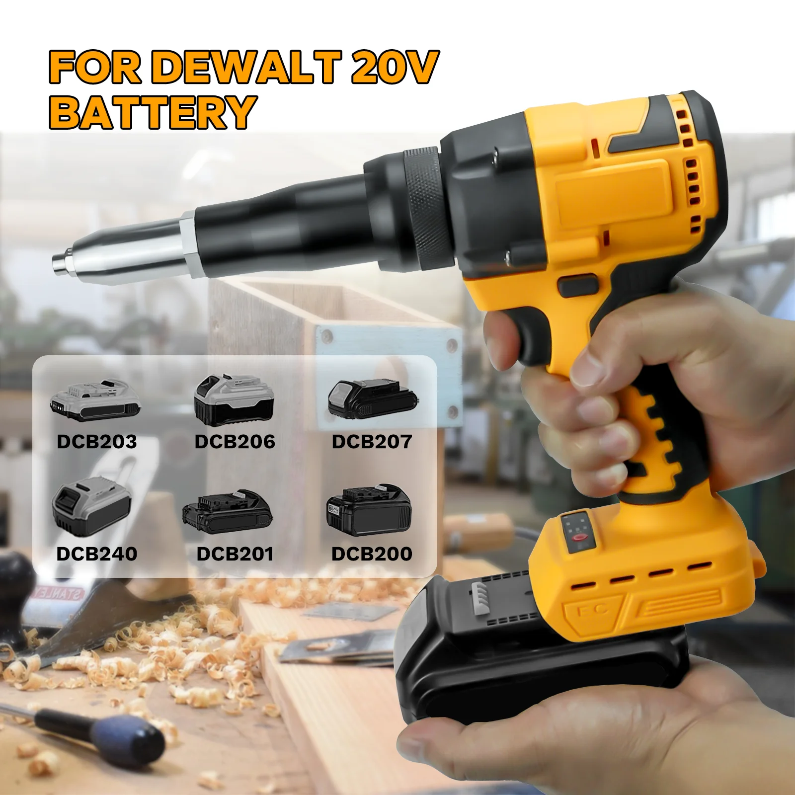 Brushless Electric Rivet Gun 2.4~4.8mm Cordless Automatic Riveting Tool with LED Light for Dewalt 20V Battery (No Battery)