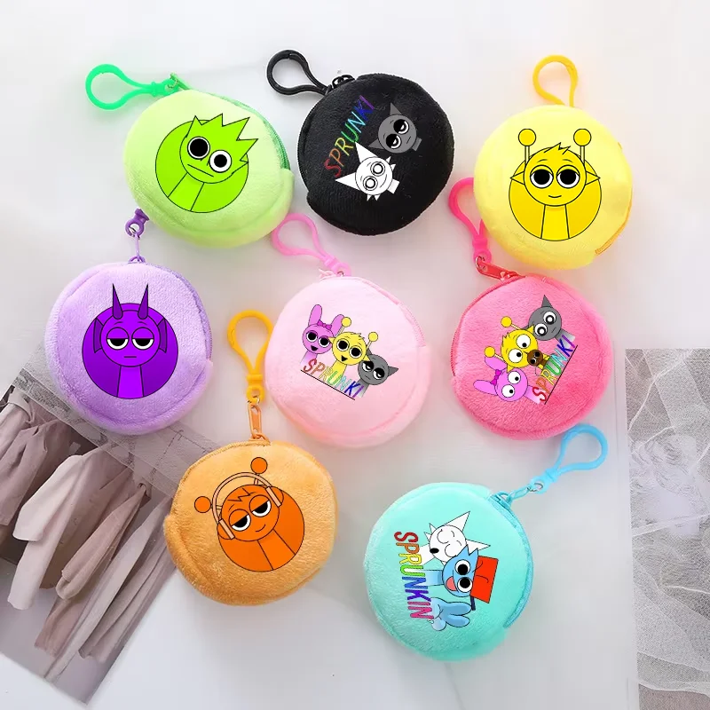 Sprunki Plush Coin Purse Incredibox Round Mini Wallet Anime Zipper Purse Cute Girls Boys Money Bags Kids Birthday Party Gift