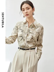 SENTUBILA Office Lady Art Print Shirt Women 2024 Autumn Turn Down Collar Long Sleeve Single Breasted Women Blouse 143C56399