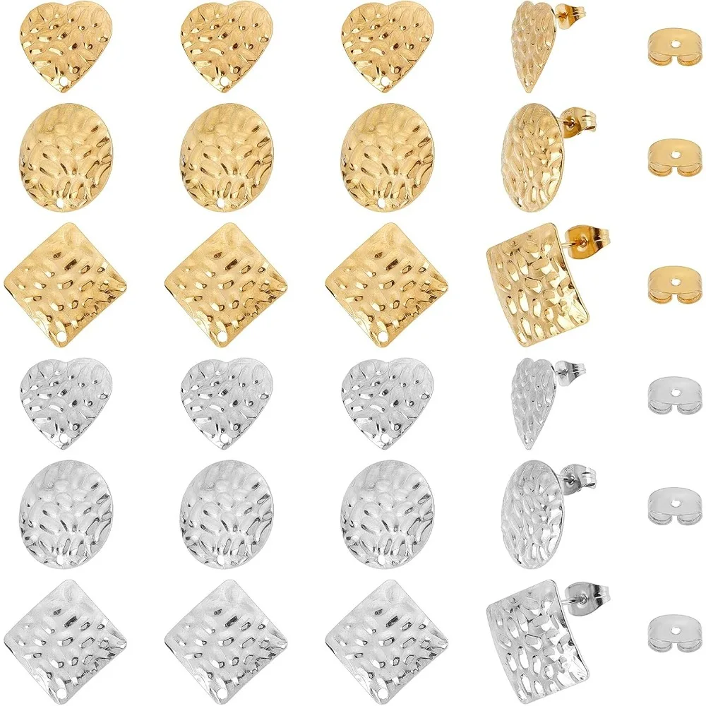 

1 коробка, 12 пар, 3 стиля, серьги-гвоздики из нержавеющей стали, геометрические плоские круглые серьги-гвоздики в форме сердца с отверстием для женщин