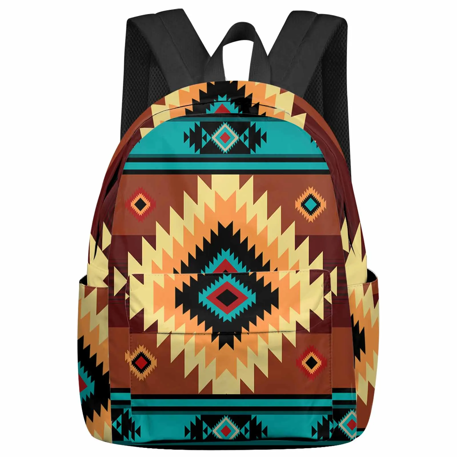 

Brown Blue Ethnic Bohemian Style Geometric Backpack School Bags for Teenagers Students Laptop Bag Women's Casual Travel Backpack